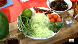 Ingredients for Lao Style Papaya Salad, in the studio of Spice & Recipe, NAM.